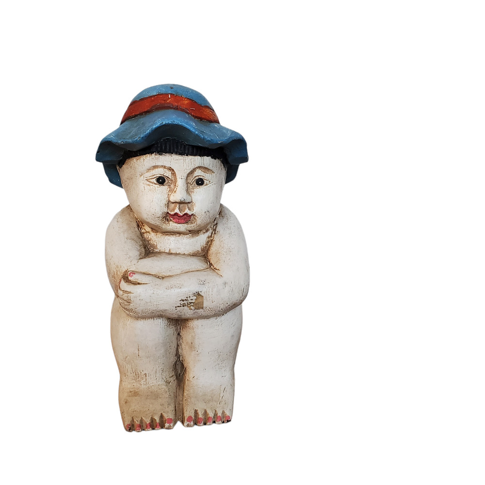 Vintage Antique Solid Wood Hand Carved Beach Girl Figurine